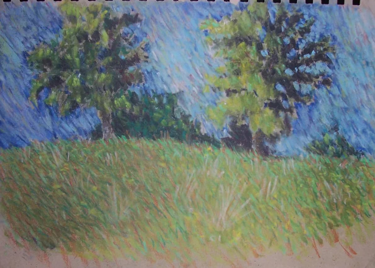 Colorful landscape painting with trees