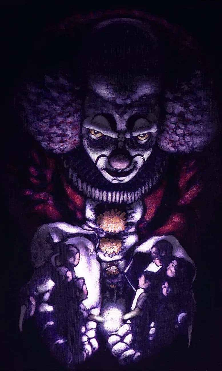 Dark theatrical clown character illustration